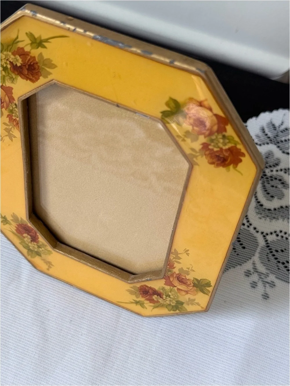 Vintage Octagonal Floral Picture Frame | Art Deco Brass Frame | Cottage Decor